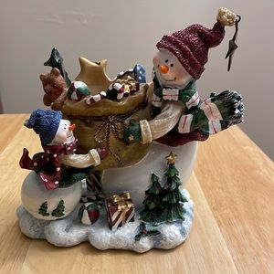 Standing snowman candle holder Christmas ornament.